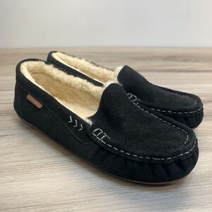 Parfeying Women's Sheepskin Moccasins Cow Suede Winter Shoes Black Size 9